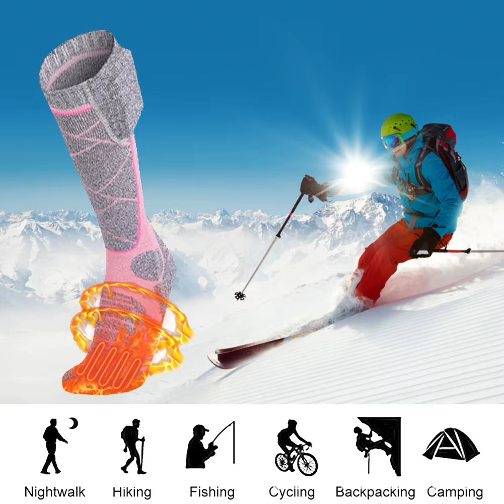 Electric Heated Socks 3Mode Adjustable Winter Warm Socks Winter Anti-Cold Thermal Skiing Long Sock Foot Warmer for Hiking Skiing