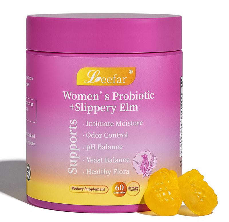 LEEFAR Her Juicy Feminine Probiotics Gummies - All-in-One Solution with Slippery Elm and Prebiotics for Women's pH Balance and Comfort - Delicious Hawaiian Pineapple Flavor, 60 Count