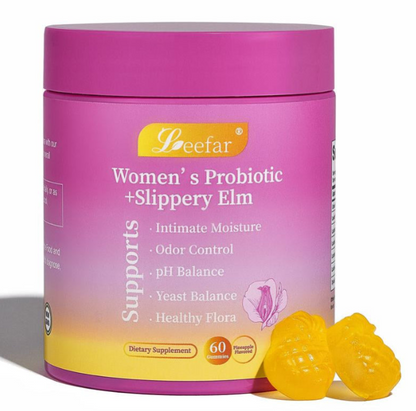 LEEFAR Her Juicy Feminine Probiotics Gummies - All-in-One Solution with Slippery Elm and Prebiotics for Women's pH Balance and Comfort
