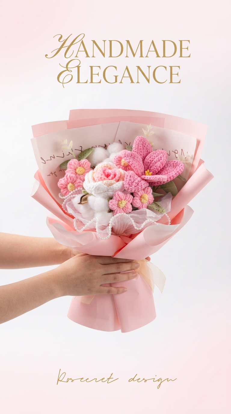 Rose and tulip knitted bouquet